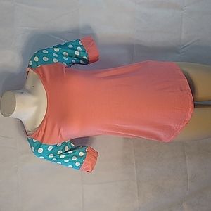 12 pm by Mon Ami polka dot raglan top coral & turquoise small